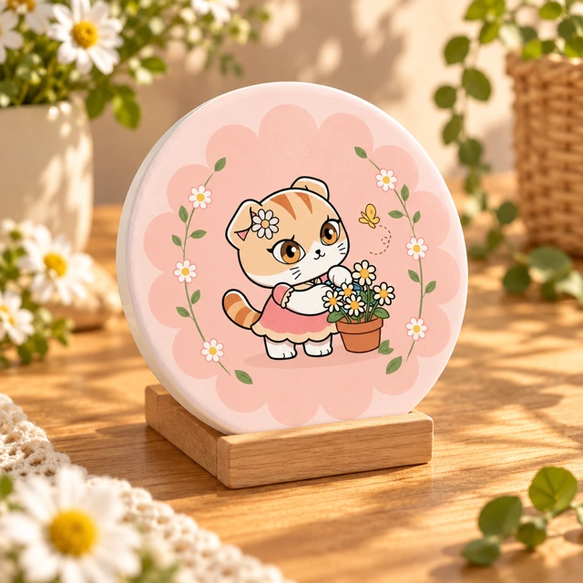 Daisy Flower Garden Ceramic Coaster