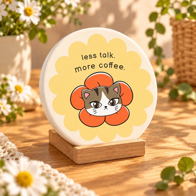 Happy Less Talk, More Coffee Ceramic Coaster