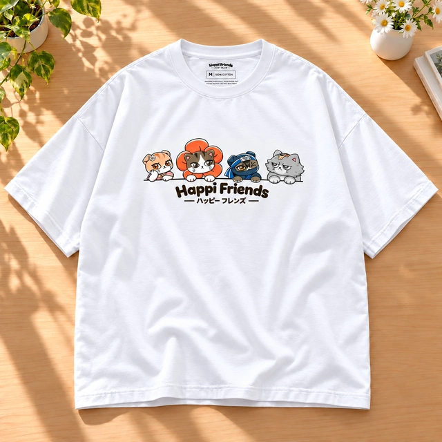 Happi Friends Together Oversized T-Shirt — White
