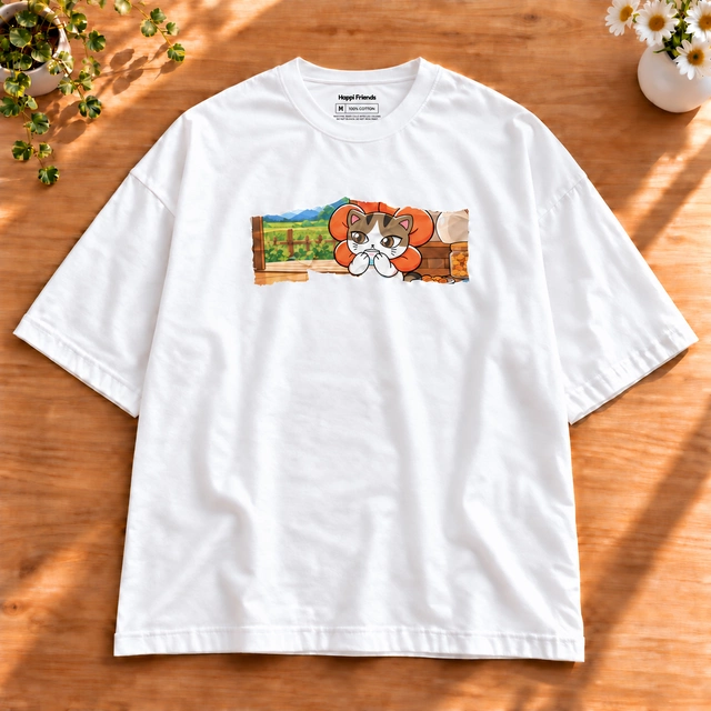 Happy Quiet Window Oversized T-Shirt — White