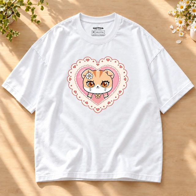 Daisy Lace Heart Oversized T-Shirt — White
